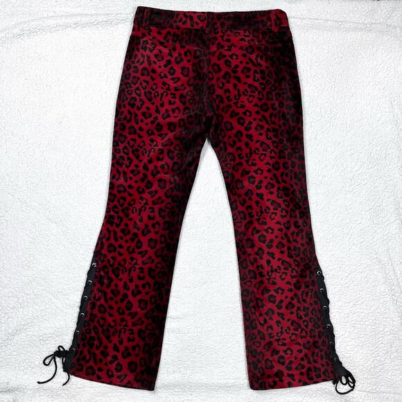 Vintage Lip Service Freaks in Fur Red Faux Leopard Print Pants 11 Y2K Mall Goth - Picture 4 of 16